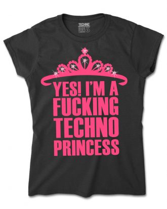 YES! I'm a FUCKING TECHNO PRINCESS! NĆi pĂłlĂł neon pink felirat vilĂĄgĂt a sötĂ©tben + strassz