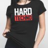 hard techno női póló fekete a neon piros felirat világít az uv fényben