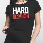 hard techno női póló fekete a neon piros felirat világít az uv fényben