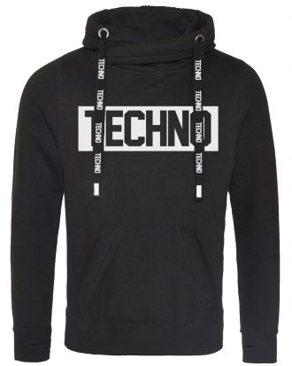 Techno kapucnis férfi pulóver pulcsi fekete