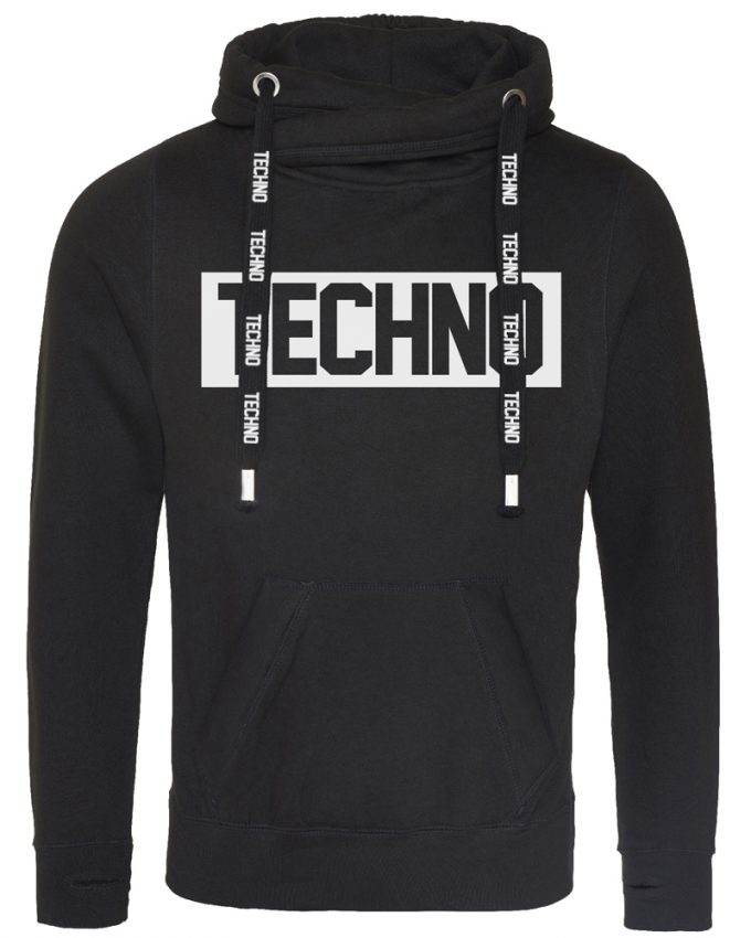 Techno kapucnis férfi pulóver pulcsi fekete