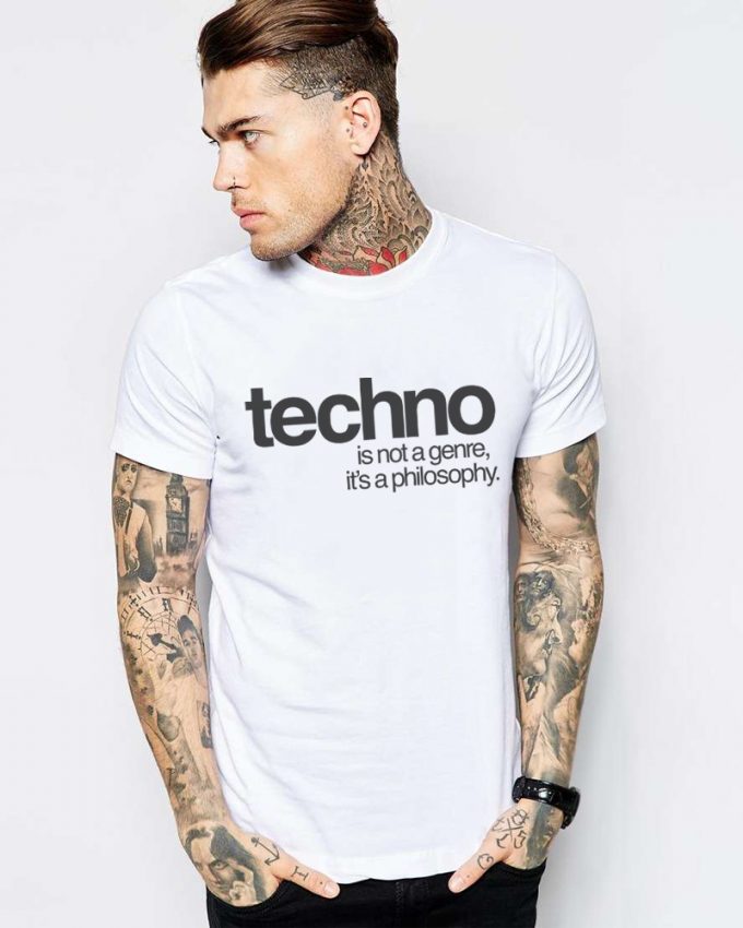 techno - is not a genre, it's a philosophy Férfi Póló fehér
